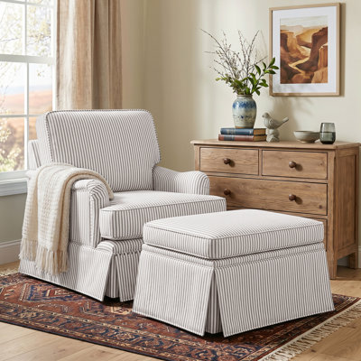 Upholstered Skirted Swivel Accent Arm Chair With Storage Ottoman