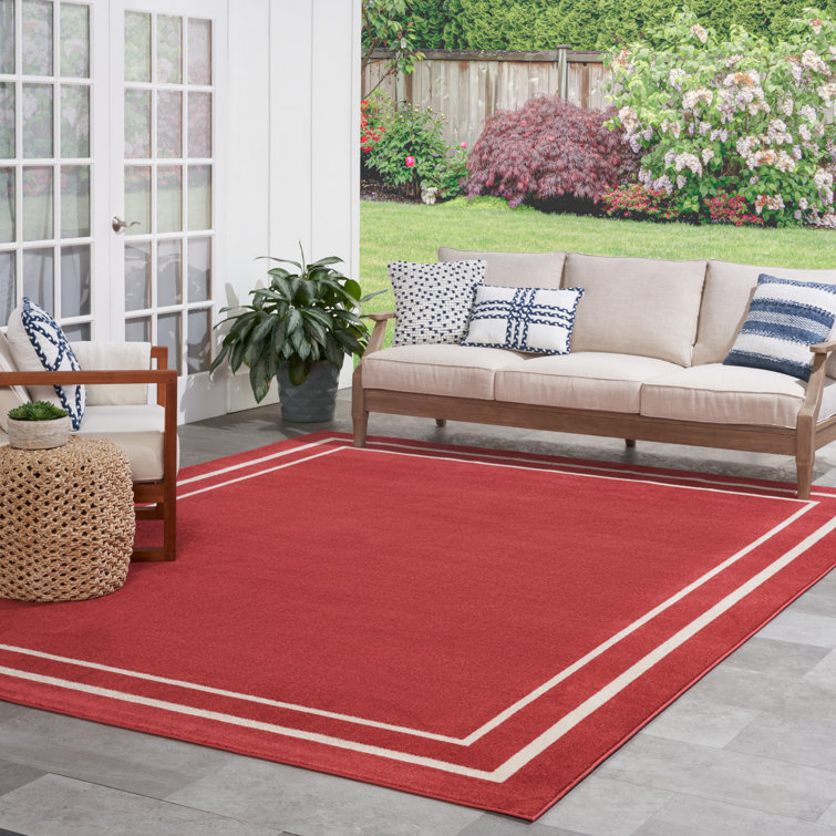 Argentino Abstract Machine Woven Chenille Indoor/Outdoor Area Rug in Red