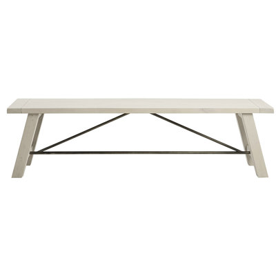 Solid Wood Dining Bench With Metal Supports, White Wash Ornament, 3, 400 Lbs Max Capacity And Combined Bench, Decoration, Seats 3, Weight Limit