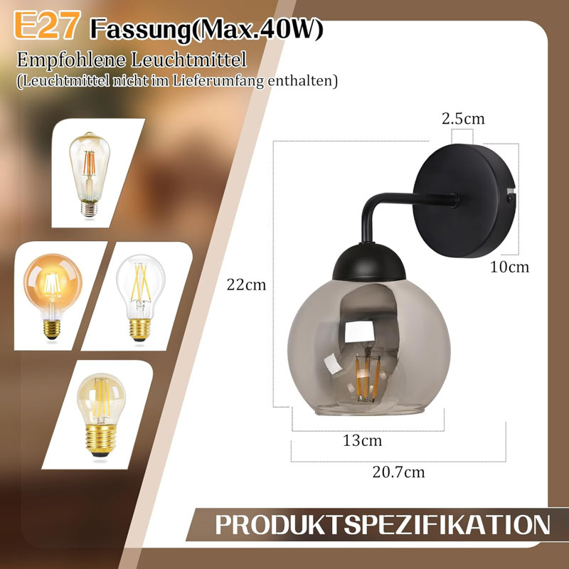 1-Light Black Armed Sconce