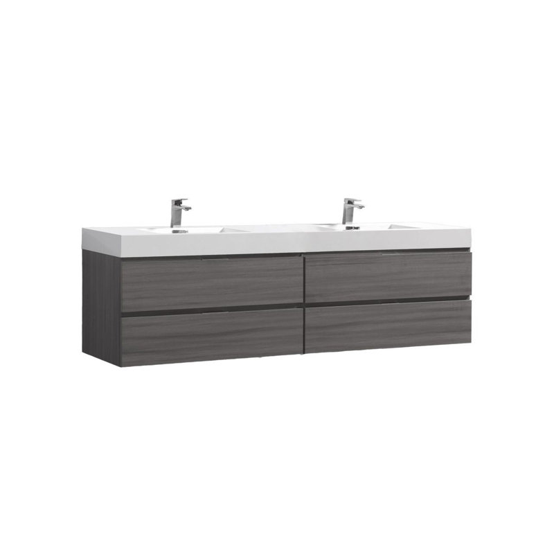 Meuble-lavabo double 79,125 "avec plateau Bliss, Valcun gris cendre