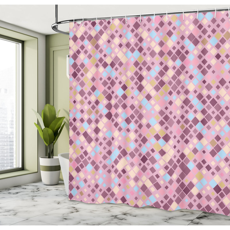  Rideau de douche mauve rétro Artsy + crochets, H 69 po x l 70 po, Kaki / rose