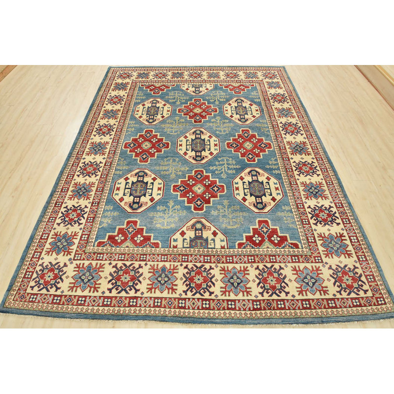 Tapis bleu nouvel âge en laine 7 pi 9 po x 9 pi 7 po Frontroth