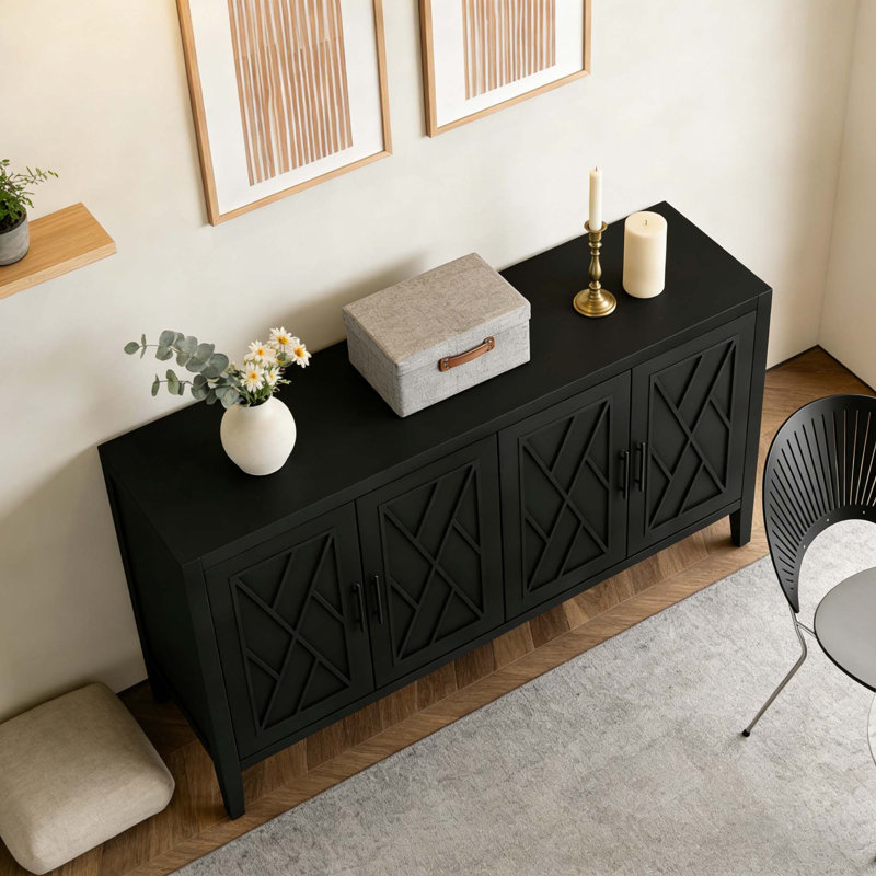Buffet 60 pouces avec 4 portes, Noir antique