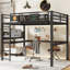 Lit mezzanine double en métal avec bureau, panier de rangement, horloge et port de charge, noir multifonctionnel-886783578