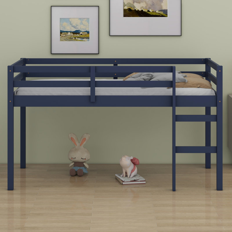 Lit mezzanine en bois avec échelle, Bleu