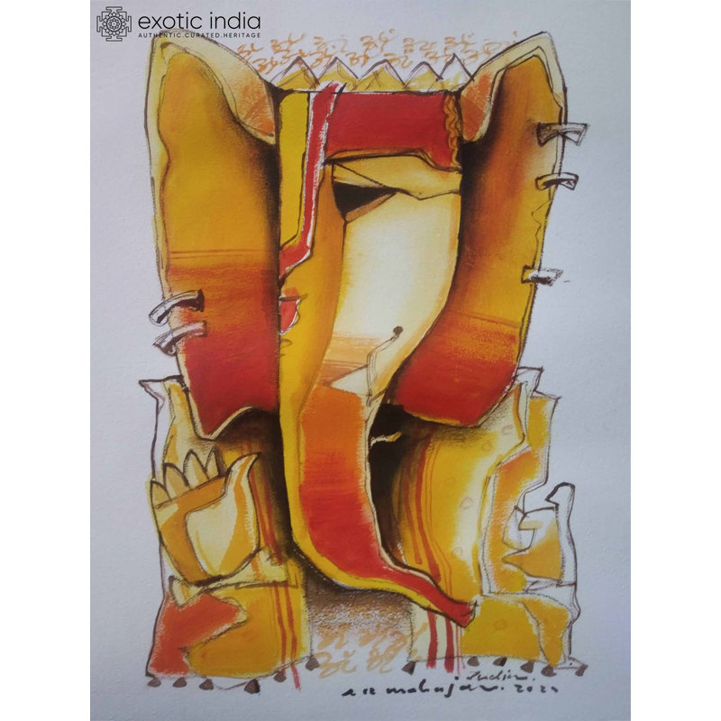 Blessing Ganesha Acrylic Painting by Arvind Mahajan – 16"x12" Contemporary Indian Spiritual Art for Home & Office Décor