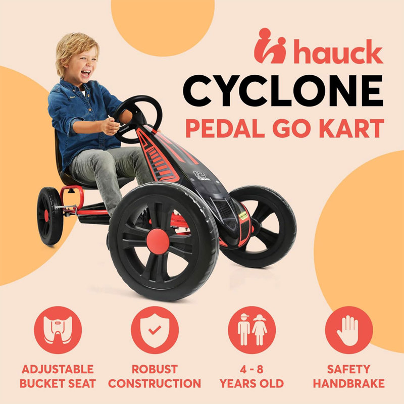 Hurricane Red and Black Pedal Go-Kart with Rubber Tires