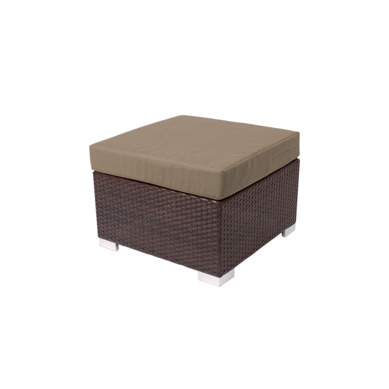 Repose-pieds d'extérieur en osier avec coussin Sunbrella, Brun