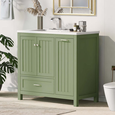 Armoire de salle de bain autoportante en bois et céramique Zwart