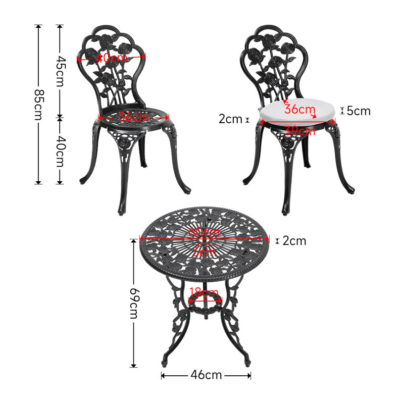 Round 3 - Piece 2 - Person 60Cm L Aluminum Outdoor Table Set