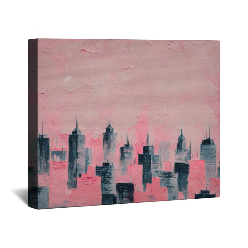 Toile rose avec croquis de paysage urbain, 11 x 14 pouces