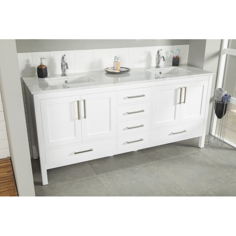 Meuble-lavabo 72 po avec lavabo en porcelaine intégré Avery, Blanc / Blanc
