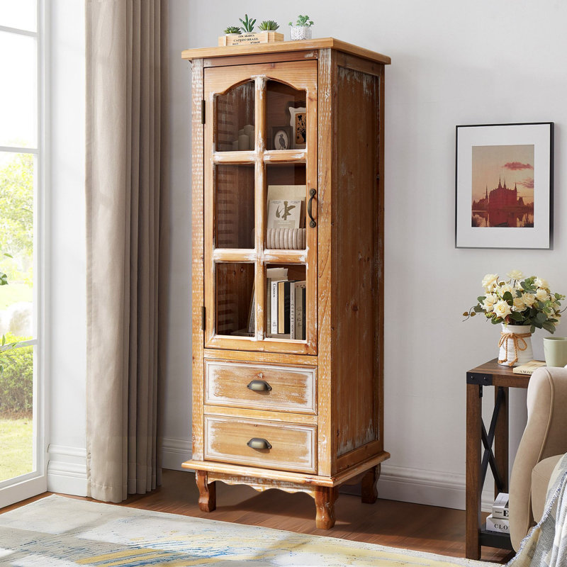 Armoire étroite 54,53 po en bois rustique avec 2 tiroirs, Brun antique