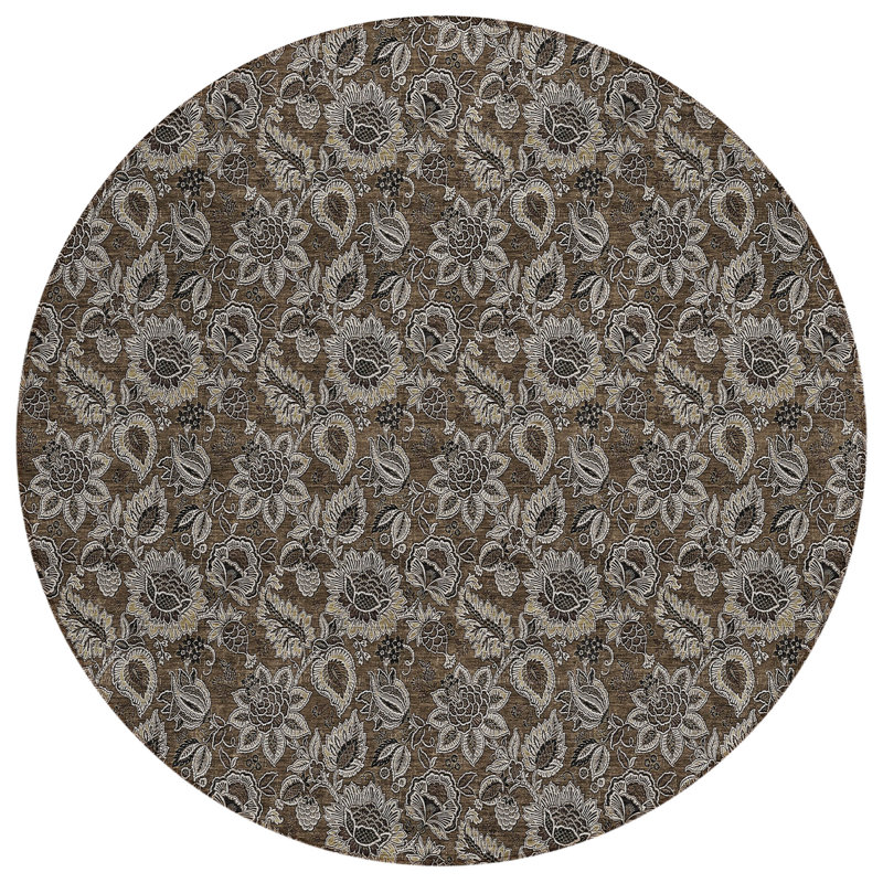 Flitwick Washable Floral Indoor / Outdoor Rug, Round 8'