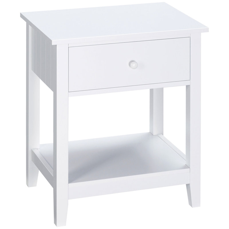 Table de bout à 2 tiroirs avec tiroir, côté blanc moderne pour la chambre à coucher, table de tiroir de 23,5 pouces de hauteur,
