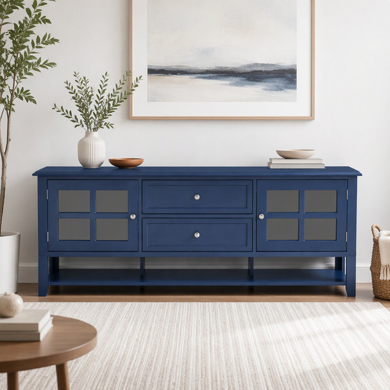 Meuble télé moderne avec rangement à fermeture douce et quincaillerie antirouille, Blue