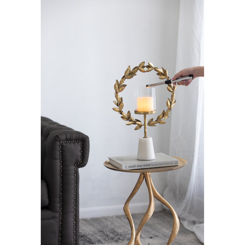 Ouragan floral en fer 14,2 x 3,5 x 19,7 po avec base en marbre