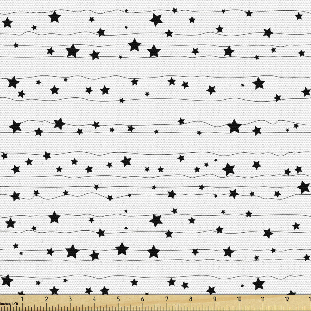 Ambesonne Space Fabric By The Yard, Black Wavy Lines And Stars Simple Design Large Little Shapes Universe Theme, Decorative Fabric For Upholstery And Home Accents,Dark Grey And White East Urban Home