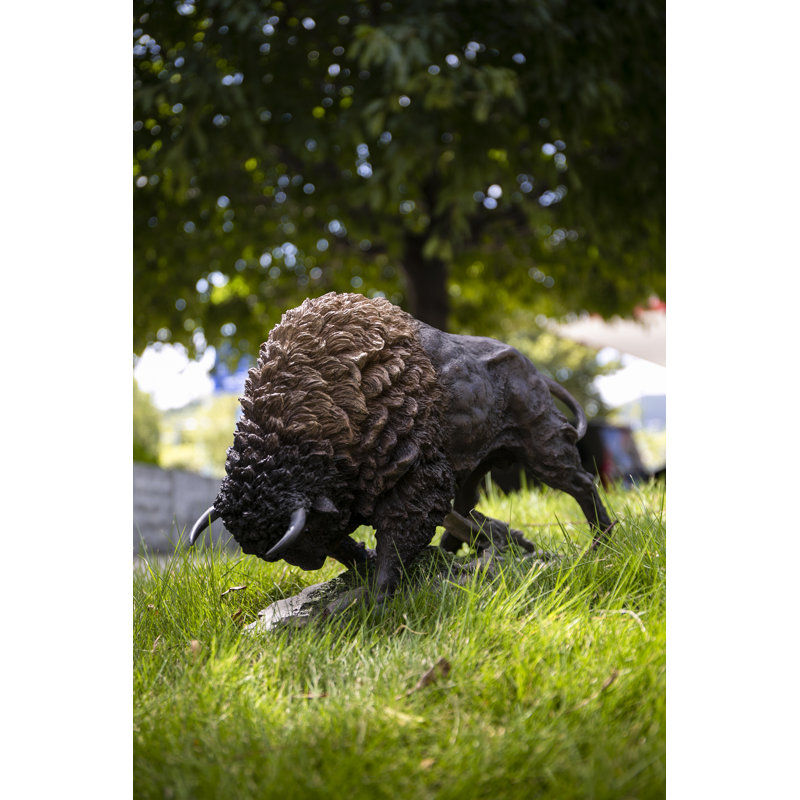 Large Brown Polyresin Bison Head Down Statue