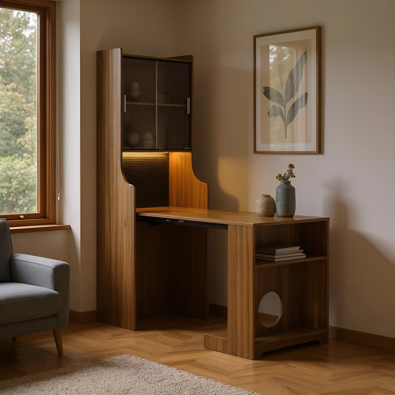 Bureau moderne pliable en bois avec huche et rangement