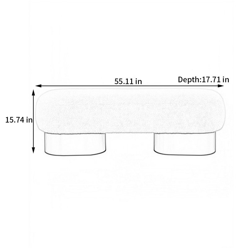 Banc rembourré en mélange de polyester Dannion, Blanc, H 15,74 po x l 55,11 po x P 17,71 po