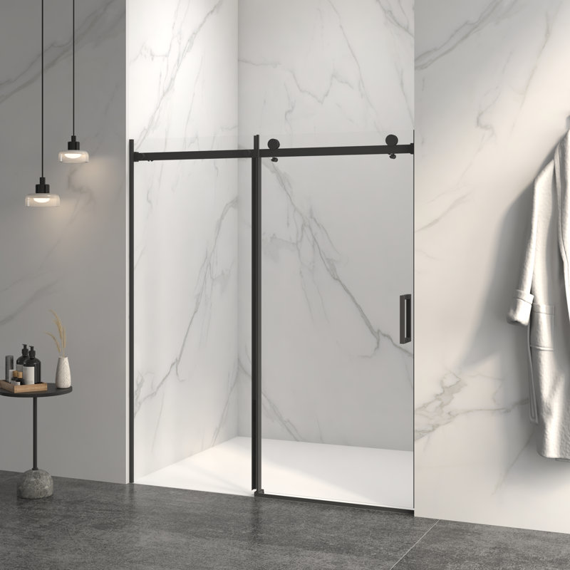 56-60 pouces porte de douche coulissante sans cadre noir mat, Noir mat