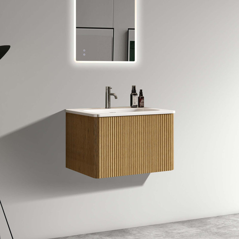 Meuble-lavabo mural moderne à rayures avec lavabo en céramique
