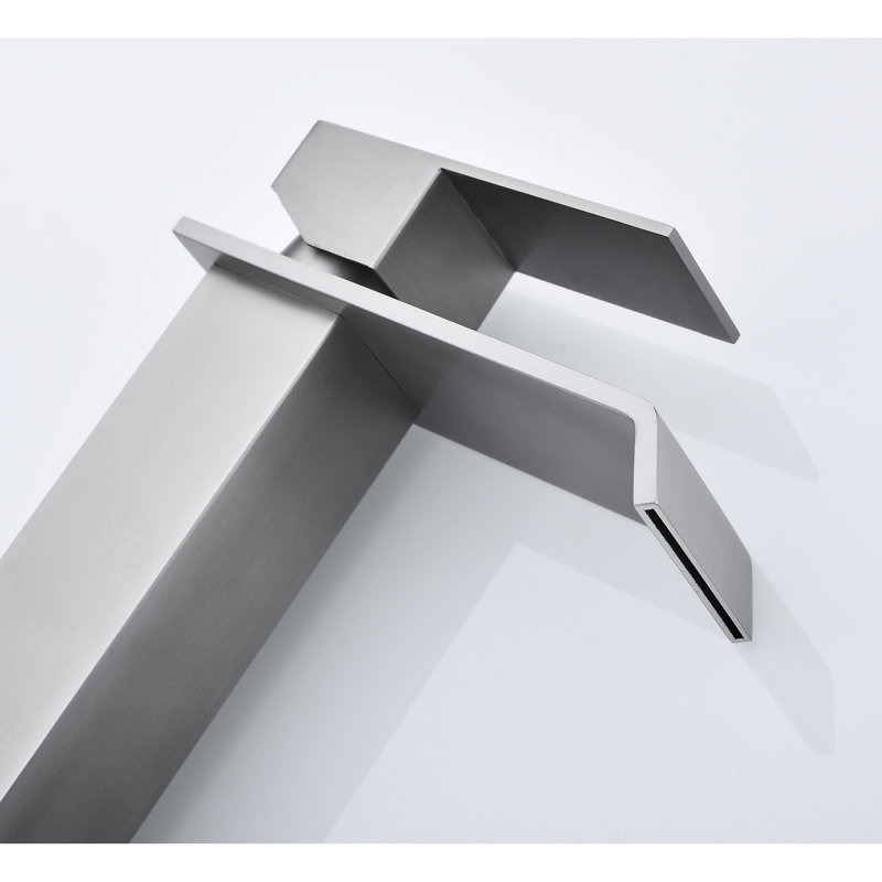 Bathroom Sink Faucet With Waterfall Stream And Finish Stainless Steel Spout For Easy Adjustment, Brushed Nickel