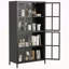 Armoire de rangement en métal noir de qualité supérieure avec portes en verre trempé, tablettes réglables, dispositif anti-basculement, fermeture silencieuse magnétique et pieds réglables pour la maison et le bureau