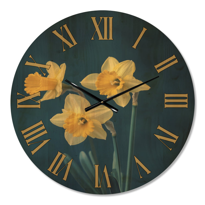 Très grande horloge botanique - contraste floral Moody, imprimé sur bois, Medium