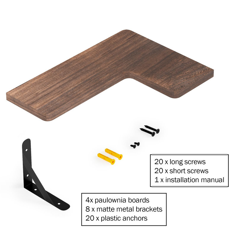 Brown L-Shaped Wooden Corner Floating Shelves Set of 4
