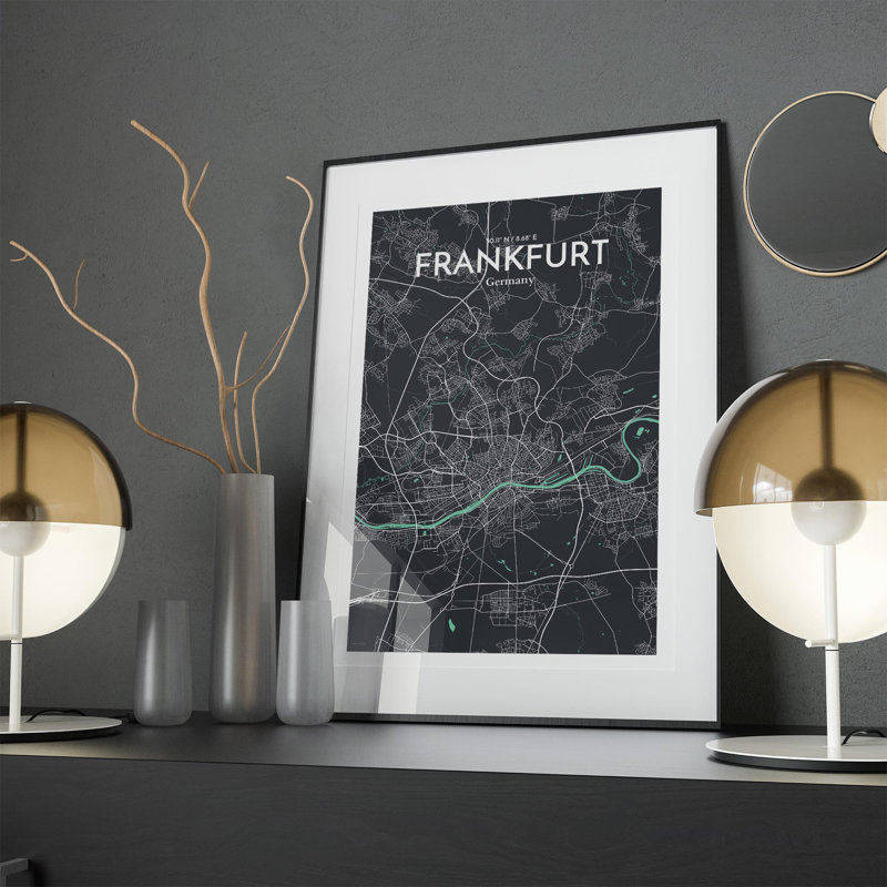 Carte de Francfort, impression graphique contrastée, H 17 po x l 11 po, Vert / gris