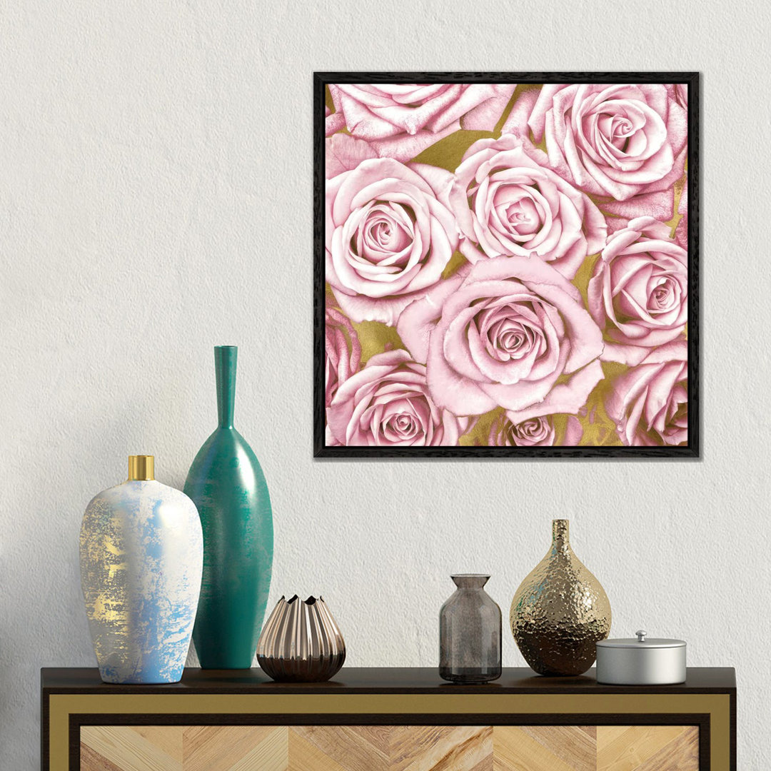 Leinwandbild Roses on Gold von Kate Bennett in Rosa