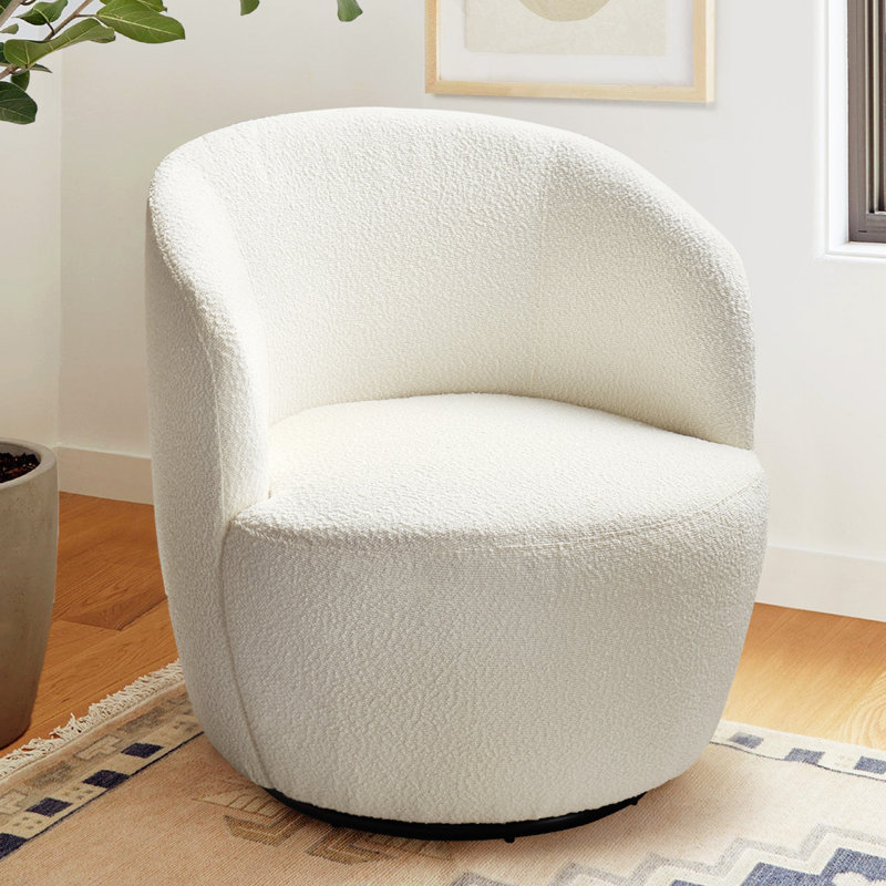 27'' Wide Boucle Upholstered Small Swivel Barrel Chair With Arm