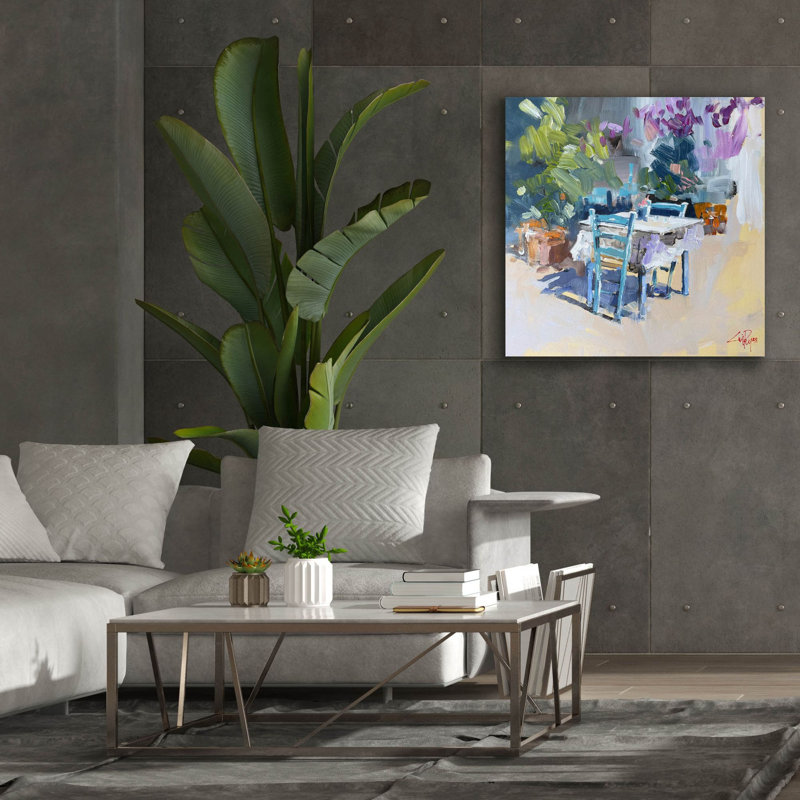  «Patmos Taverna, Grèce» par Craig Trewin Penny, art mural sur toile, 37 po x 37 po, H 37 po x l 37 po