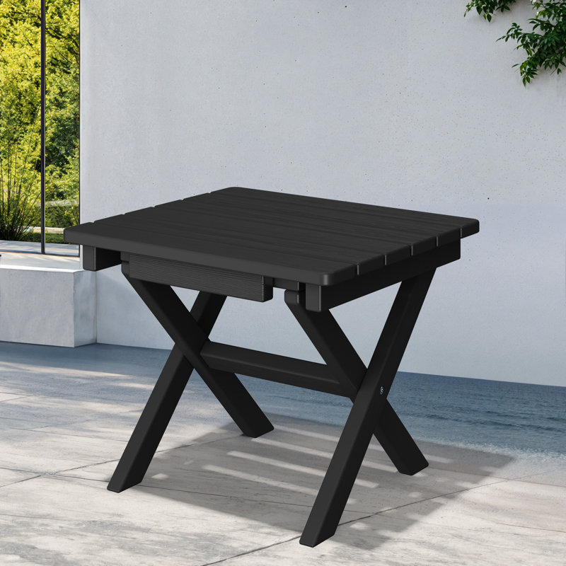 Kahn Rectangular HDPE Outdoor Folding Side Table, Black