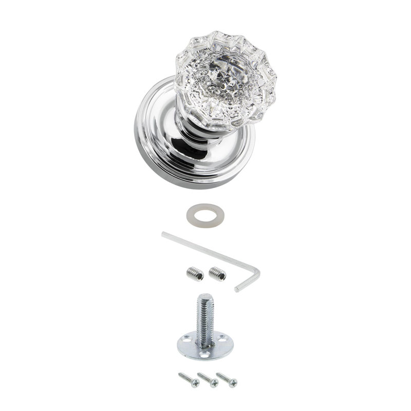 Classic Rosette with Crystal Door Knob, Polished Brass