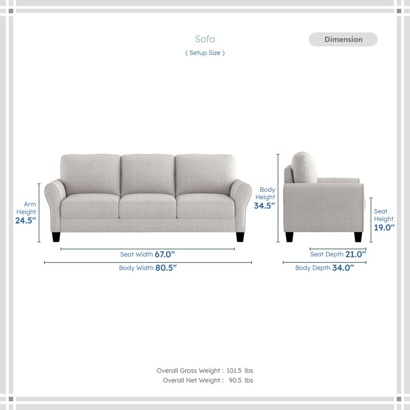 Luling 80.5" Round Arm Fabric Upholstered Sofa, Sand