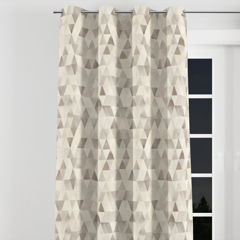 Rideaux géométriques à motif de triangles beiges gris à motif géométrique - 1 panneau, L 52 po x L 108 po, Œillets argentés