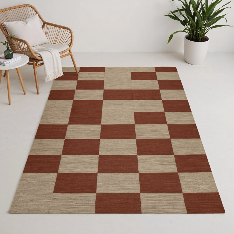 Tapis d'intérieur et d'extérieur à carreaux brun, Rectangle 9 pi x 12 pi