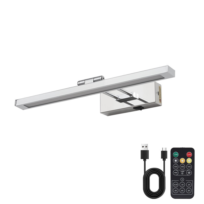 15.7" Rechargeable Led Picture Light - Dimmable With Remote, Wall Mount (White), Brushed Nickel