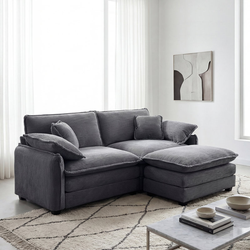 Sofa, L Shape Sofa, Corduroy Sofa, Gray