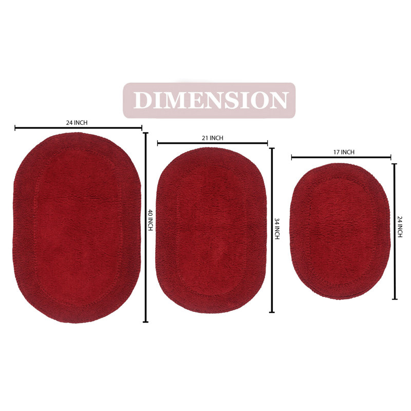 Yashvi Double Ruffle Oval 100% Cotton Piece Bath Rug Set, Red