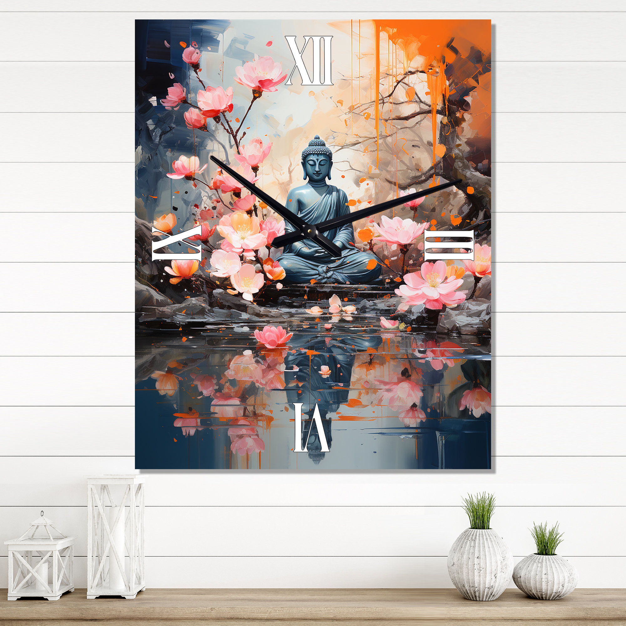 Meditating Clock Ivy Bronx Floral Buddha In Meditation I - Meditation Wall Clocks | Wayfair