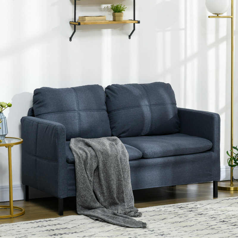 Causeuse à accoudoirs carrés 53,1 po Deisi, Polyester à 100 % bleu foncé