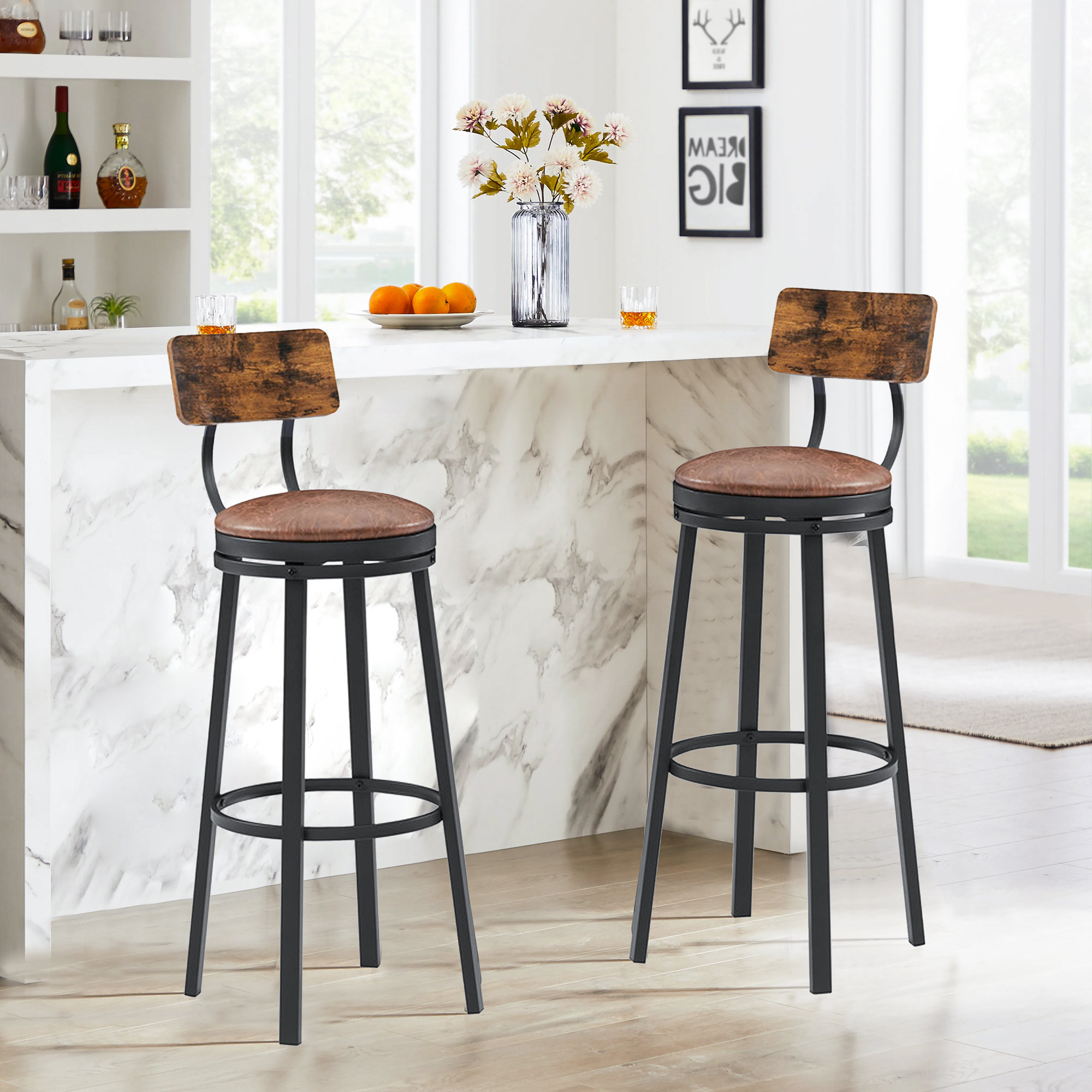 17 Stories Anandarajah Swivel Upholstered 29.5'' Counter Stool with ...