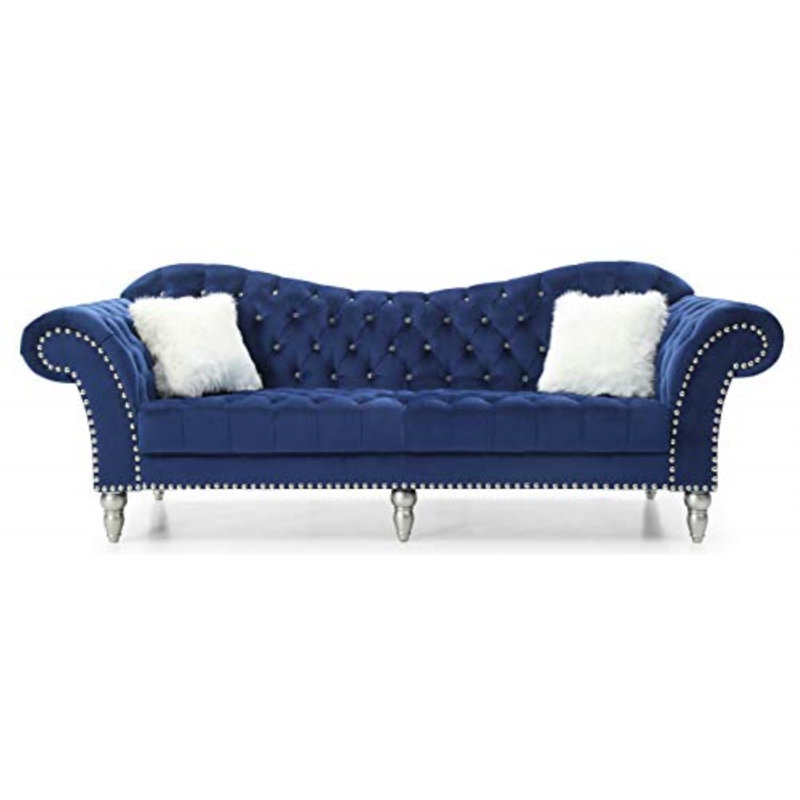 Loki 98.11'' Velvet Sofa, Blue Velvet