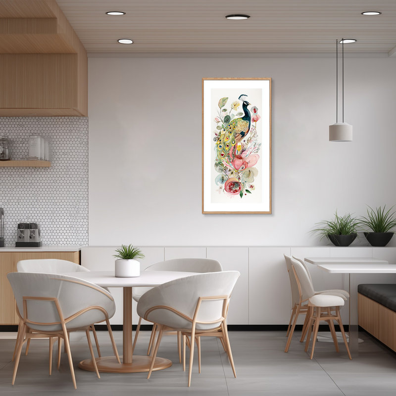 Art mural en toile paon encadré TEPakihi, H 48 po x l 24 po