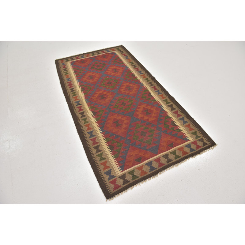 Tapis de surface en laine rouge/brun 3 pi 6 po x 6 pi 5 po one-of-kind-noué la main Lorain